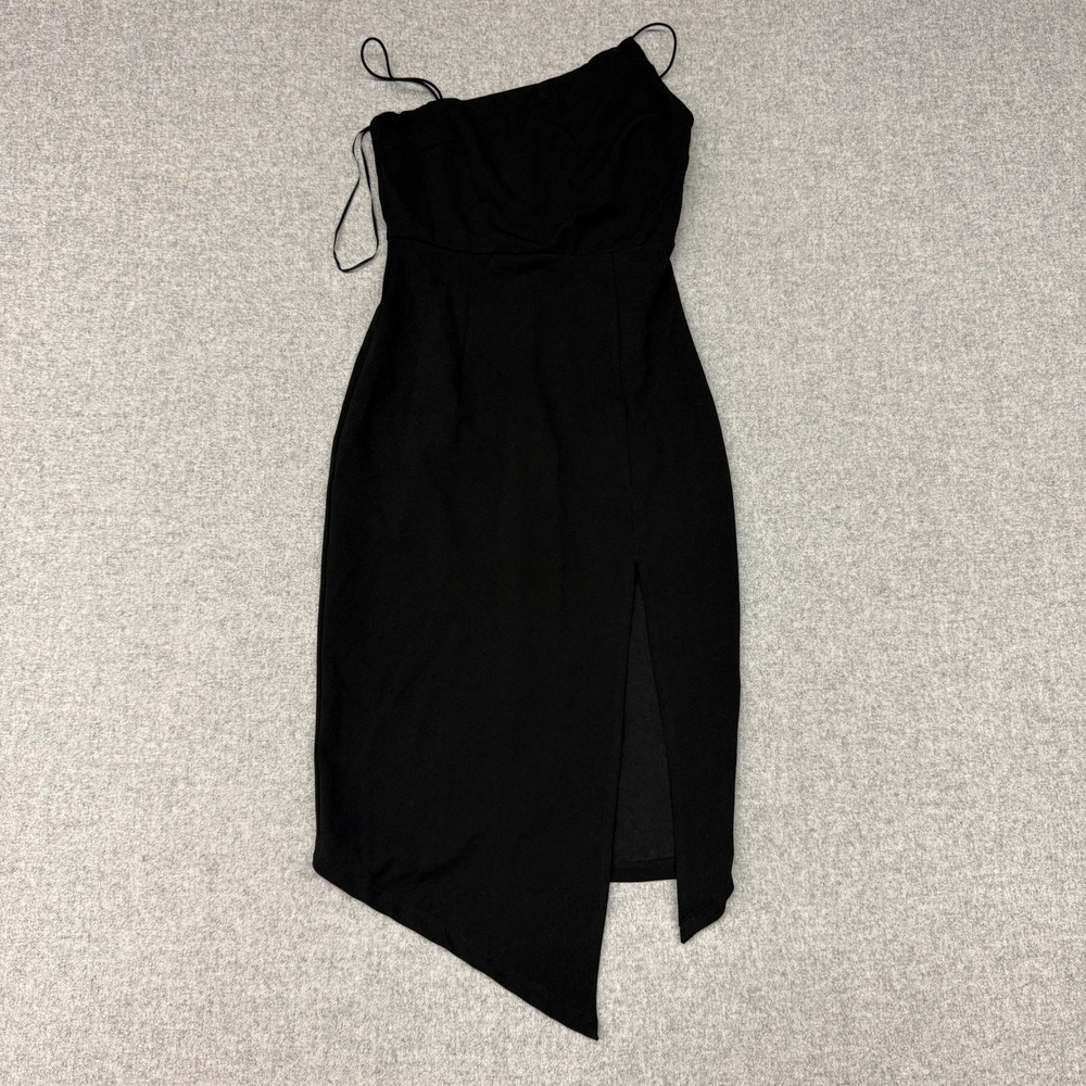Princess Polly | Asymmetrical Slit Cocktail Dress | 6 | Black | Spaghetti Strap